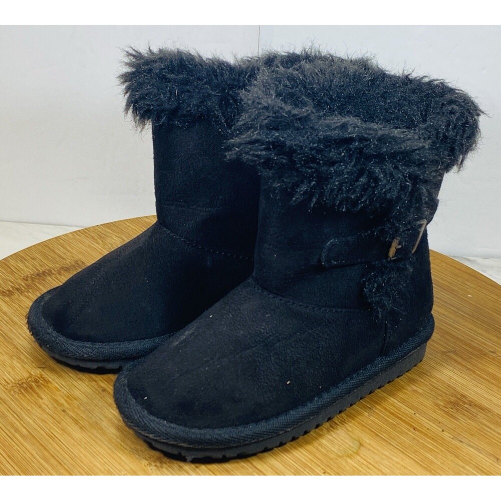 Children’s Place Faux Black Suede Warm Ankle Boot Girls Size 8